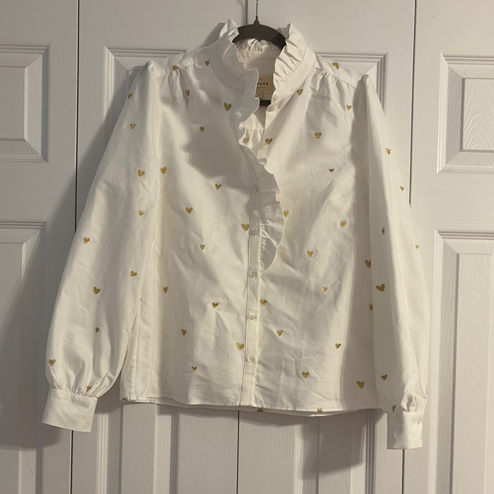 Sézane Chlo White Blouse with Gold hearts